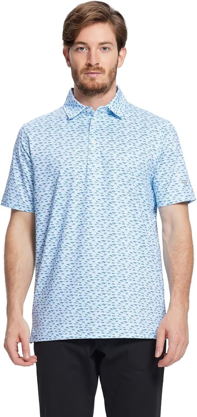 Men's Striped Performance Golf Polo Short Sleeve Moisture Wicking