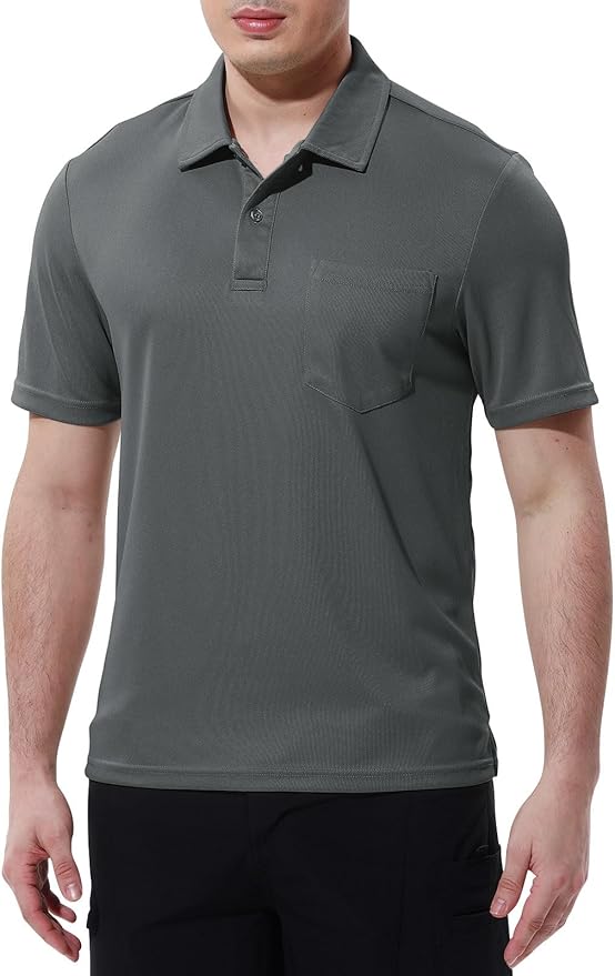 Men's Short Sleeve Quick Dry Polo Shirt with Chest Pocket for Golf