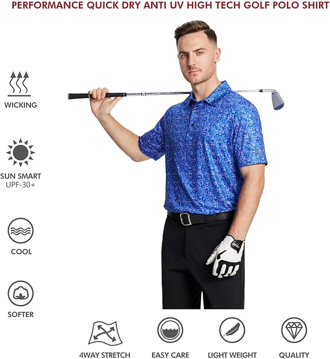 Men's Striped Performance Golf Polo Shirt Moisture Wicking