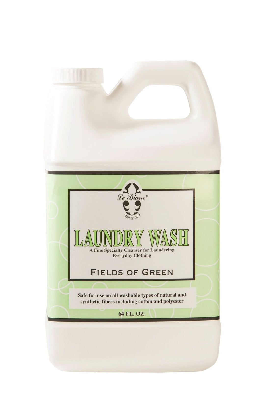 Bottle of Le Blanc Fields of Green Laundry Wash 64 oz for effective garment care