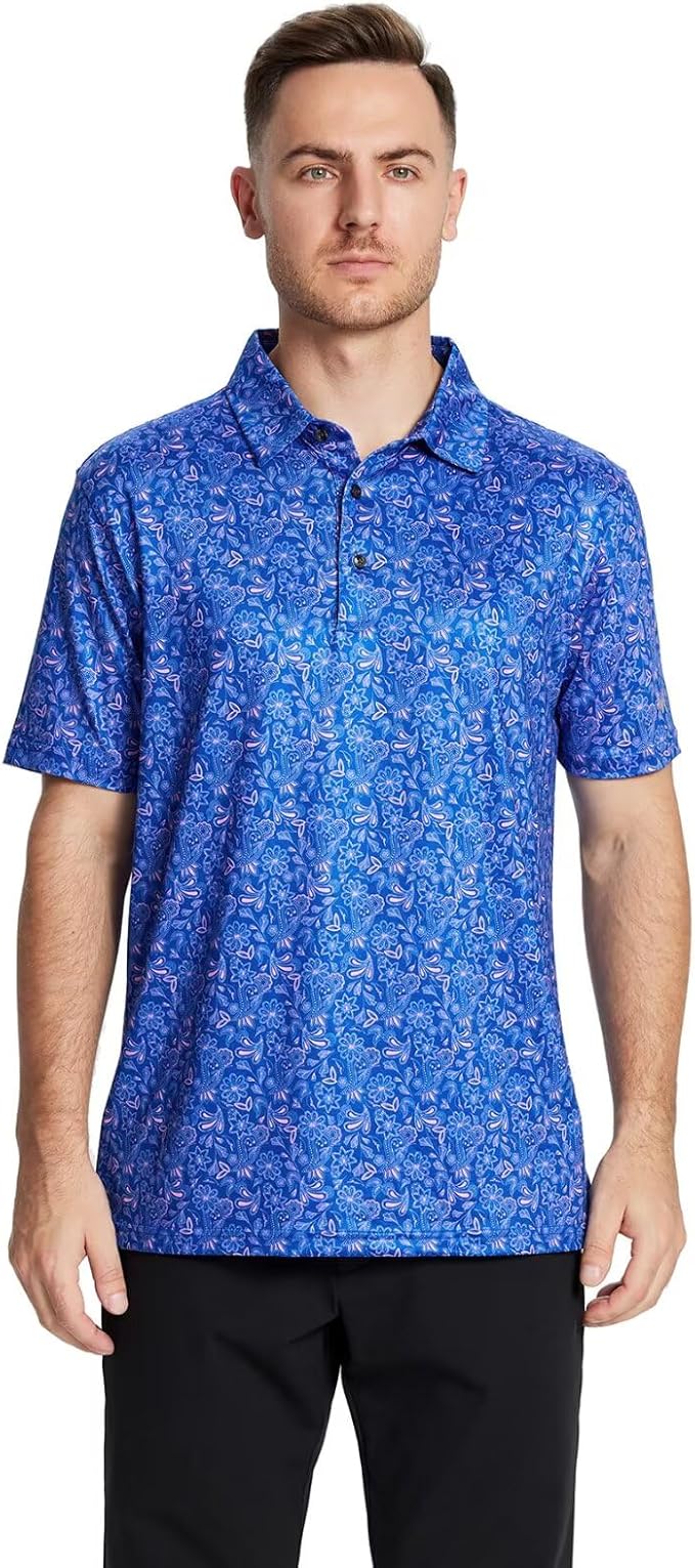 Men's Striped Short Sleeve Golf Polo - Moisture Wicking Dry Fit