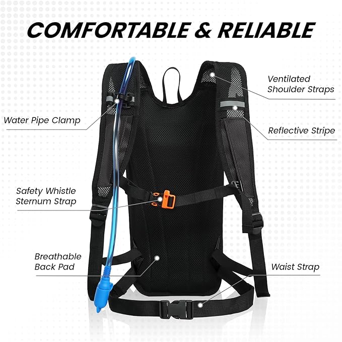 Nepest Hydration Backpack with 2L Water Bladder for Cycling, Water Backpack for Hiking Running, Lightweight Hydration Pack, Grey