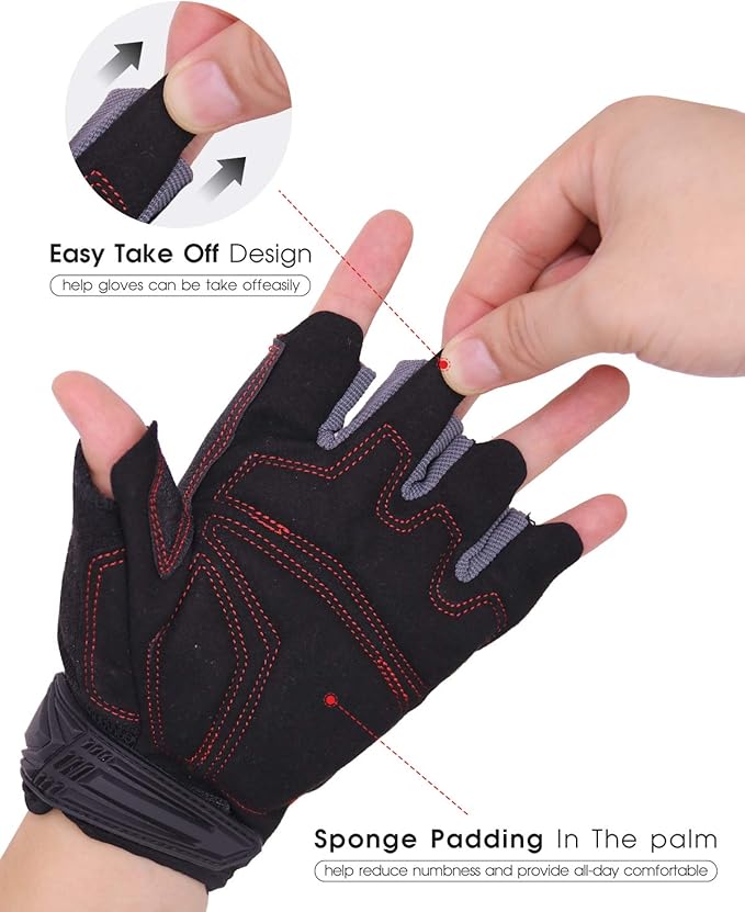 HANDLANDY Fingerless Work Gloves for Men, Half Finger Working Glove Grip Shock-Absorbing Breathable Uwrist TPR Anti-Collision Gloves for Mens & Women (XL)