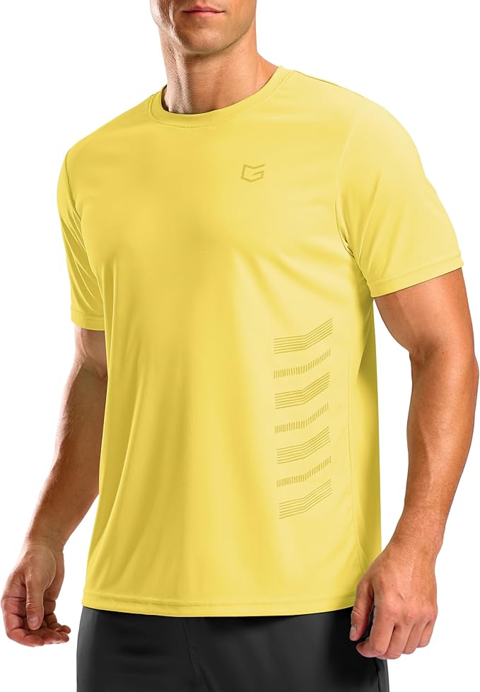 Men's solid yellow lightweight athletic workout t-shirt for running and gym training