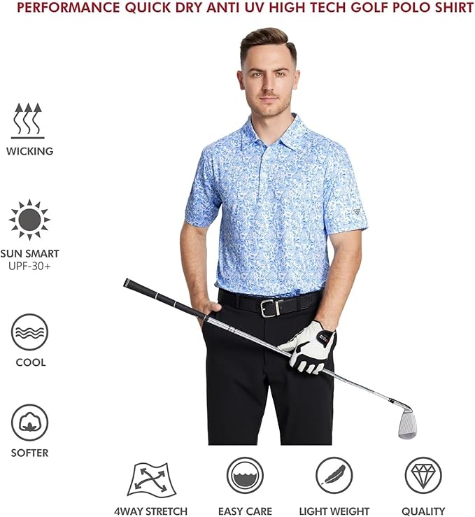 Men's Striped Short Sleeve Golf Polo - Moisture Wicking Dry Fit