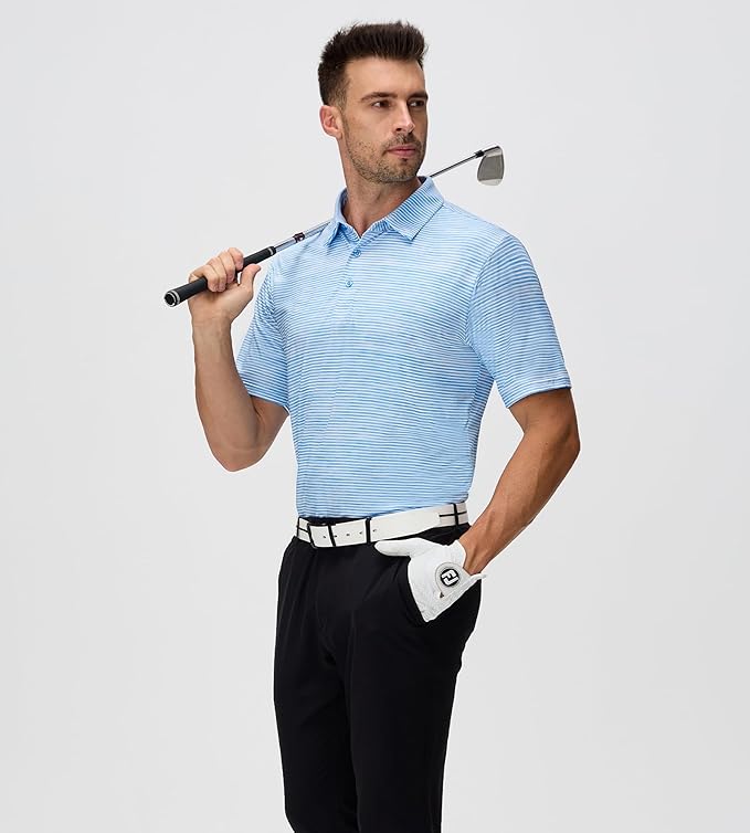 Jacquard Striped Men's Performance Golf Polo Moisture Wicking Shirt