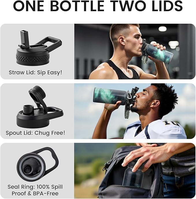 32oz Insulated Water Bottle, Triple Wall Vacuum Stainless Steel Water Bottles - Keeps Cold 48H, Reusable Metal water flask Jug for Gym, Sports, Camping, Hiking,Travel, Northern Lights Green