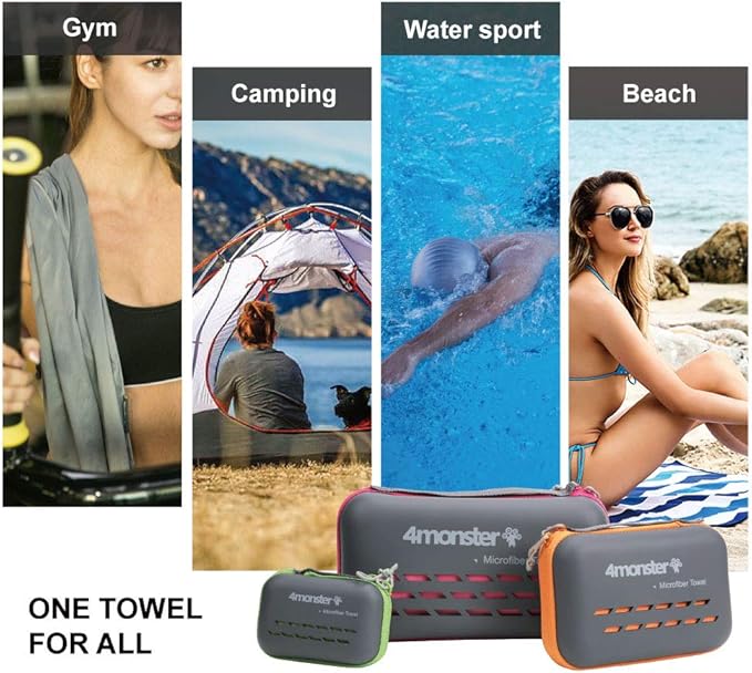 4Monster Camping Towels Super Absorbent, Fast Drying Microfiber Travel Towel, Quick Dry Ultra Soft Compact Gym Towel for Swimming Beach Hiking Yoga Travel Sports Backpack (59.00" x 30.00", Orange)