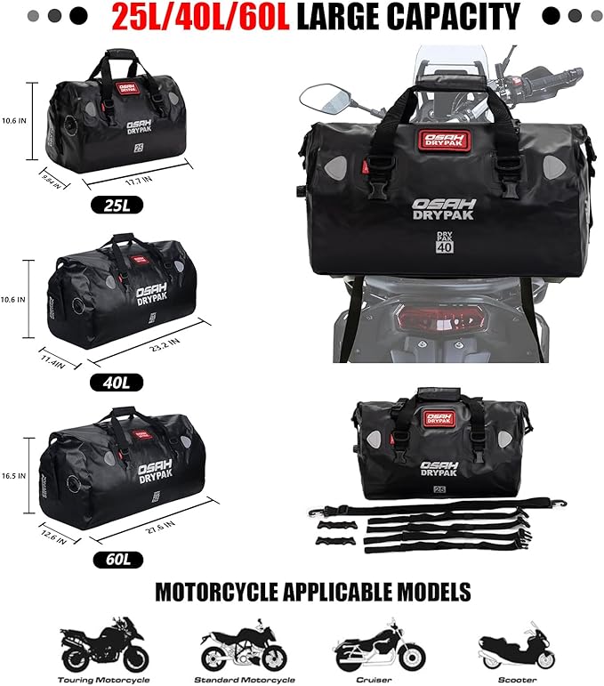 Waterproof Duffel& Luggage Bag - Motorcycle Dry Bag Tail Saddle Bags with Roll Top Closure,Large Storage Space,for Camping, Kayaking, Fishing & Traveling(Jungle, 25L)