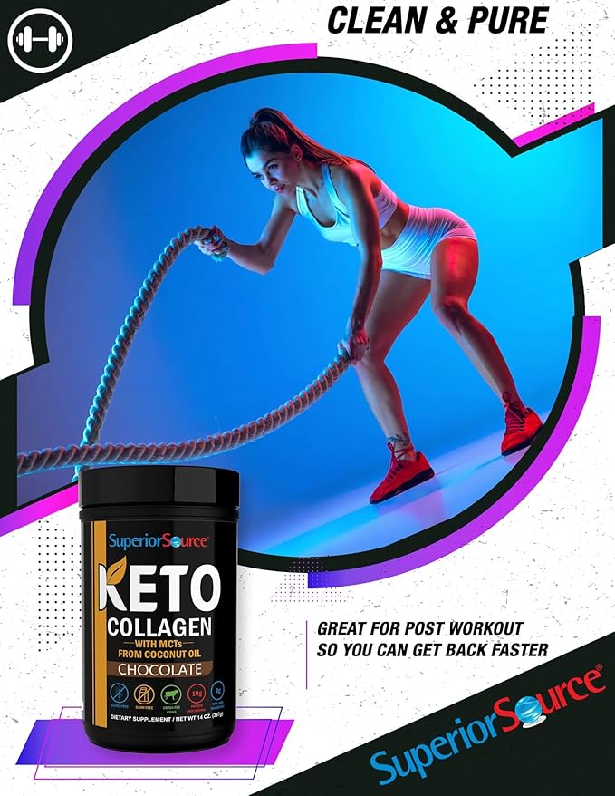 Superior Source Keto Collagen - Collagen Protein Powder with MCT Oil - Supports Hair, Skin, Nails & Joint Health - Dairy-Free - Chocolate, 14 oz