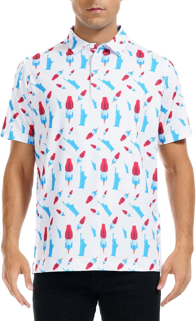 Men's Quick Dry Performance Polo Shirt - Athletic Print Golf Top