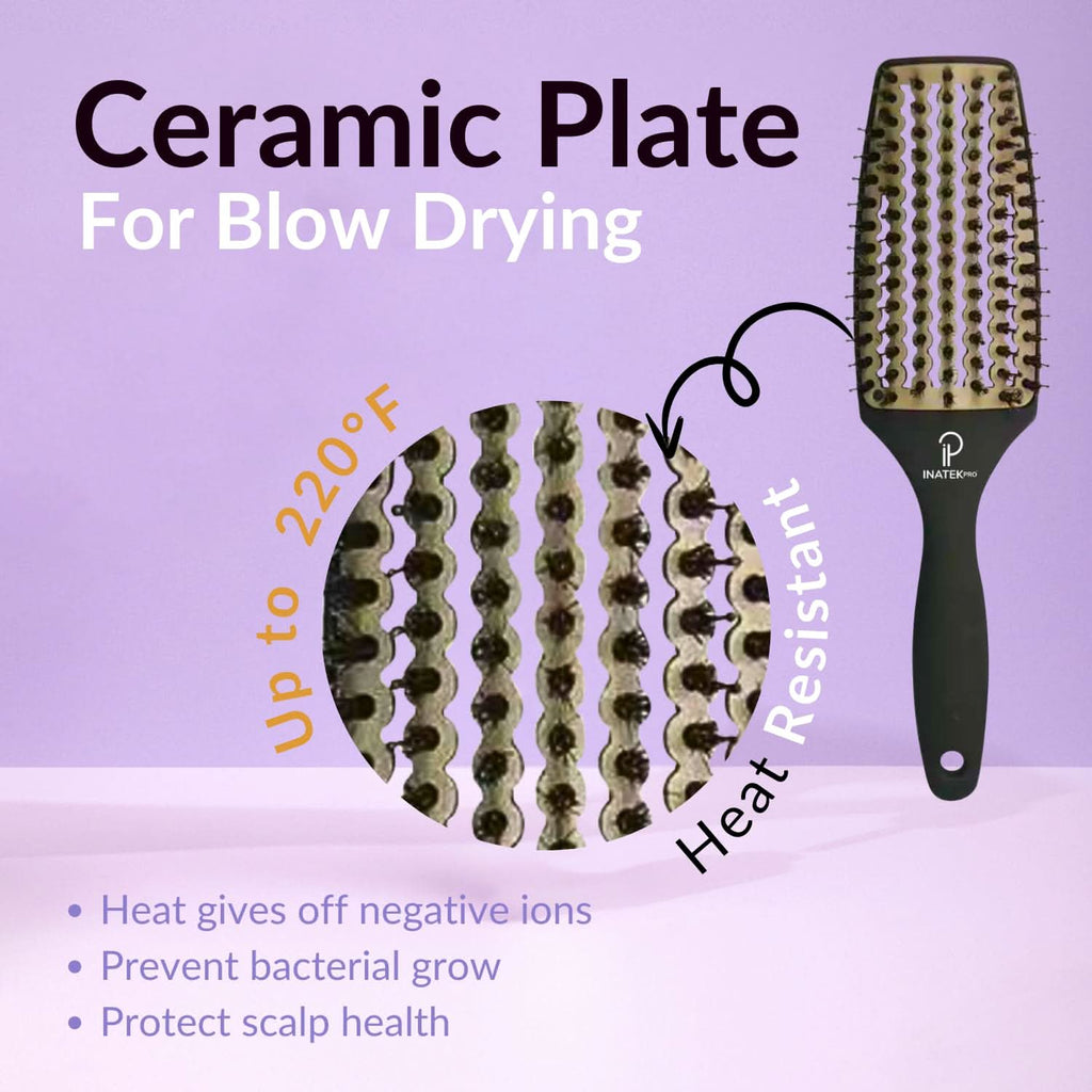 Medium Curved Vented Boar Bristle Detangler Brush in Grey