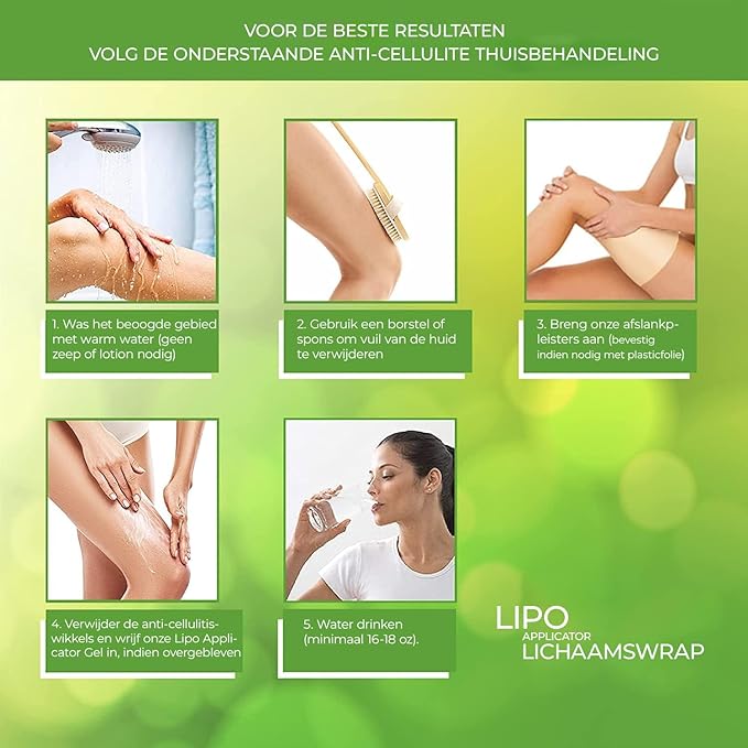 Ultimate Lipo Body Wrap With Guarana, Green Tea, and Seaweed Wraps Works for Stomach Belly Legs Arms Abdomen Skin Elasticity and Resiliency. (8 Wraps)