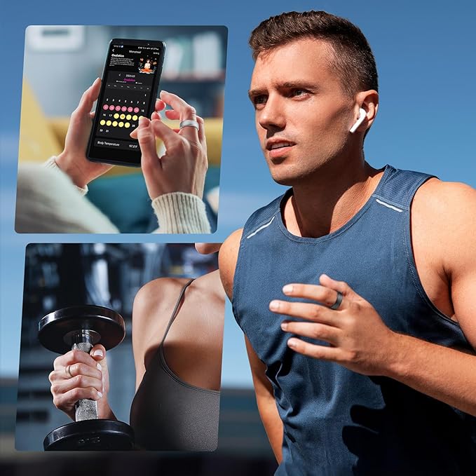 Fitness Tracker, Smart Ring for Women Men, Fitness Ring with Sleep Tracker, 24/7 Heart Rate Monitor, Health Activity Trackers, Step Counter,Calorie Pedometer,No Subscription,for iOS Android(Black,#7)