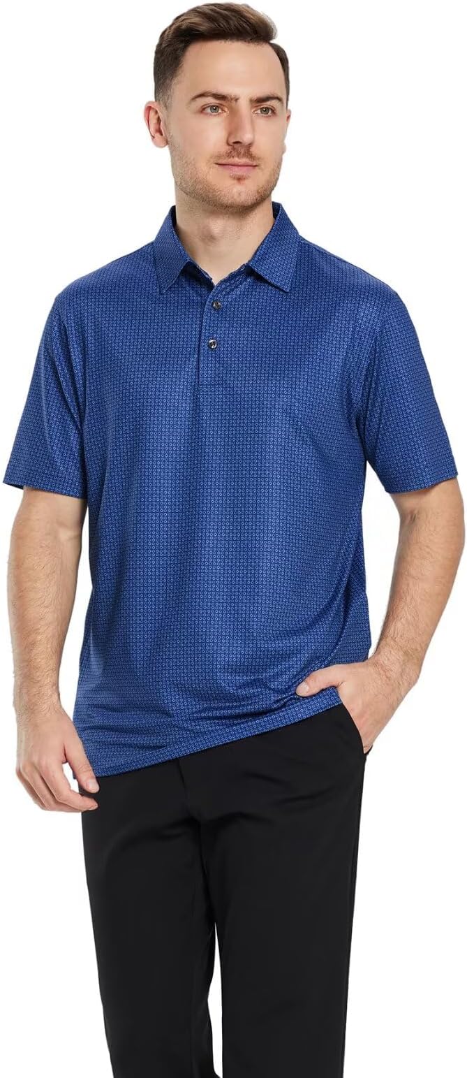 Men's Striped Performance Golf Polo Shirt Moisture Wicking Dry Fit
