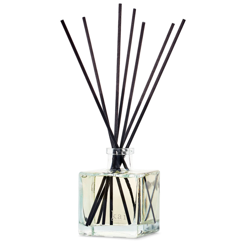 A 6.75 fl oz kai Reed Diffuser bottle with decorative reeds, showcasing elegant home fragrance packaging.
