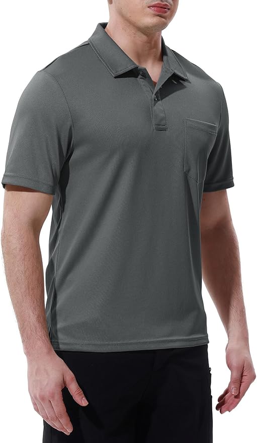 Men's Quick-Dry Golf Polo Shirt with Chest Pocket & Utility Loop