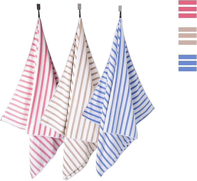 JML Microfiber Towels, Bath Towel Sets (4 Pack, 27" x 55") - Extra Large, Soft, Absorbent, Fast Drying, Multipurpose for Hair Wrap, Swimming, Fitness, Sports, Yoga -Stripe Coffee
