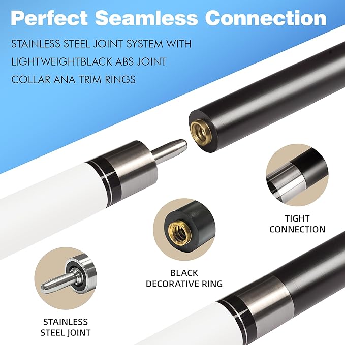 HomeSeason Glass Fiber Pool Cue 58" Professional Pool Stick 12.7mm 4-Layer Tip Low Deflection Cue Stick, 3 * 8/8Joint Pin, Ultra-Smooth, Billiard Cue Sticks