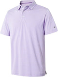 Men's striped moisture-wicking golf polo shirt with a button closure and no-curl collar