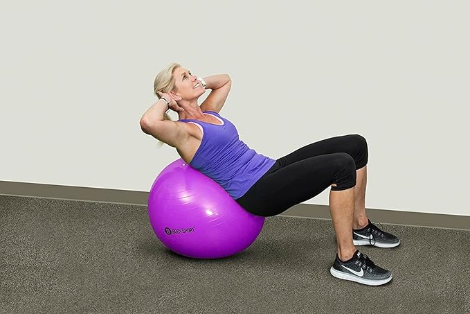 Body Sport Exercise Ball with Pump for Home, Gym, Balance, Stability, Pilates, Core Strength, Stretching, Yoga, Fitness Facilities, Desk Chairs