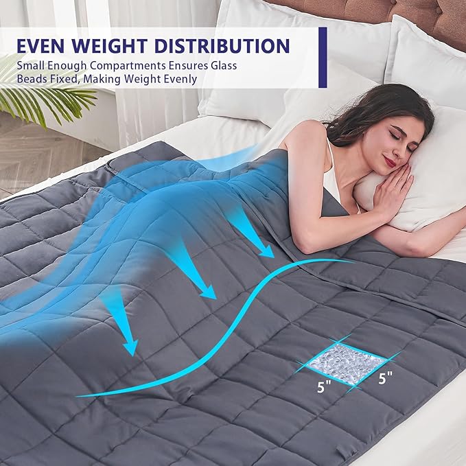 yescool Weighted Blanket for Adults (12 lbs, 60” x 80”, Grey) Cooling Heavy Blanket for Sleeping Perfect for 110-130 lbs, Queen Size Breathable Blanket with Premium Glass Bead, Machine Washable