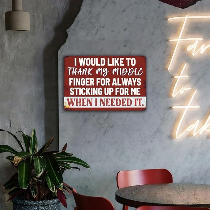 Funny Man Cave Signs Bar Tin Signs For Man Cave Metal Sign Sarcastic Garage Signs Cool Stuff For Men I Would Like To Thank My Middle Finger For Always Sticking Up For Me When I Needed It Sign 12x8 Inch