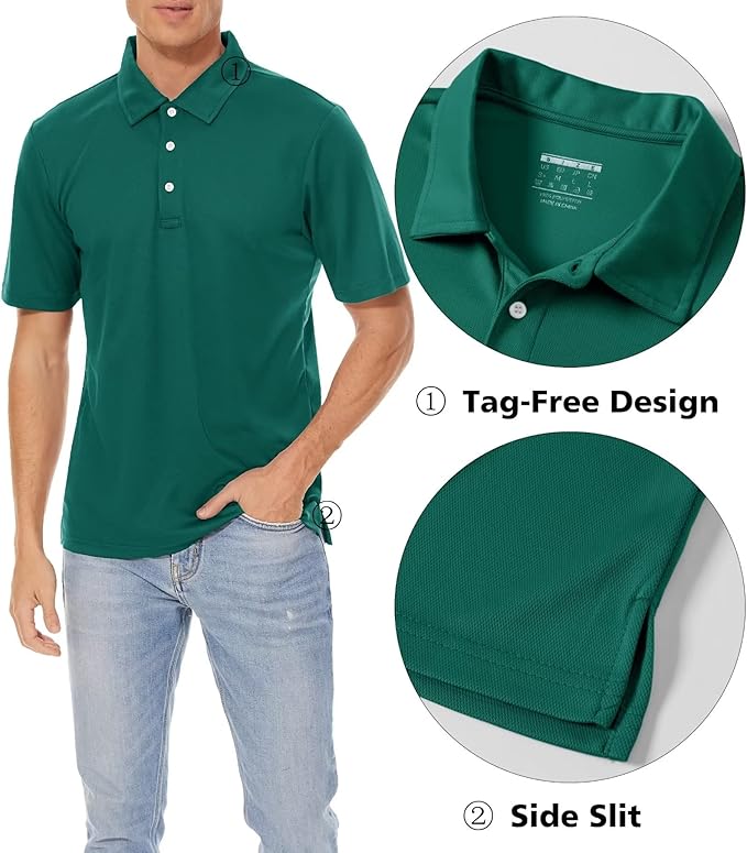 Men's Quick Dry Polo Shirt Moisture Wicking Performance Golf Shirt