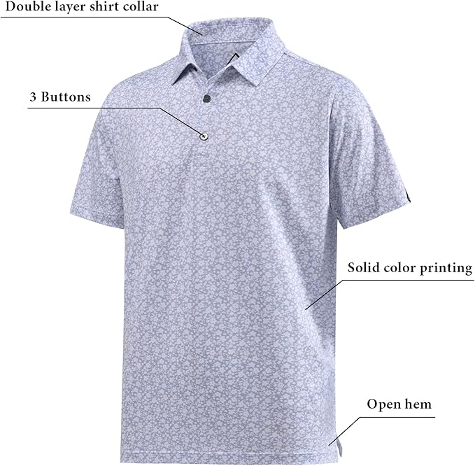 Men's Quick Dry Performance Polo Shirt - Athletic Print Golf Top