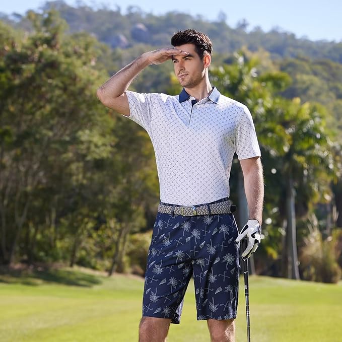 Men's Striped Short Sleeve Golf Polo - Moisture Wicking Dry Fit