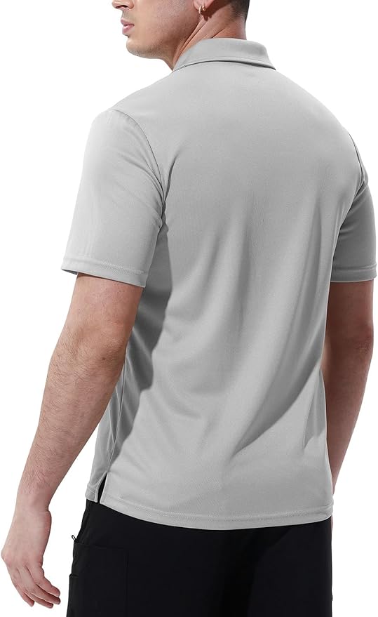 Men's Short Sleeve Quick Dry Polo Shirt with Chest Pocket for Golf