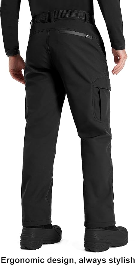 FREE SOLDIER Men's Outdoor Softshell Fleece Lined Cargo Pants Snow Ski Hiking Pants with Belt