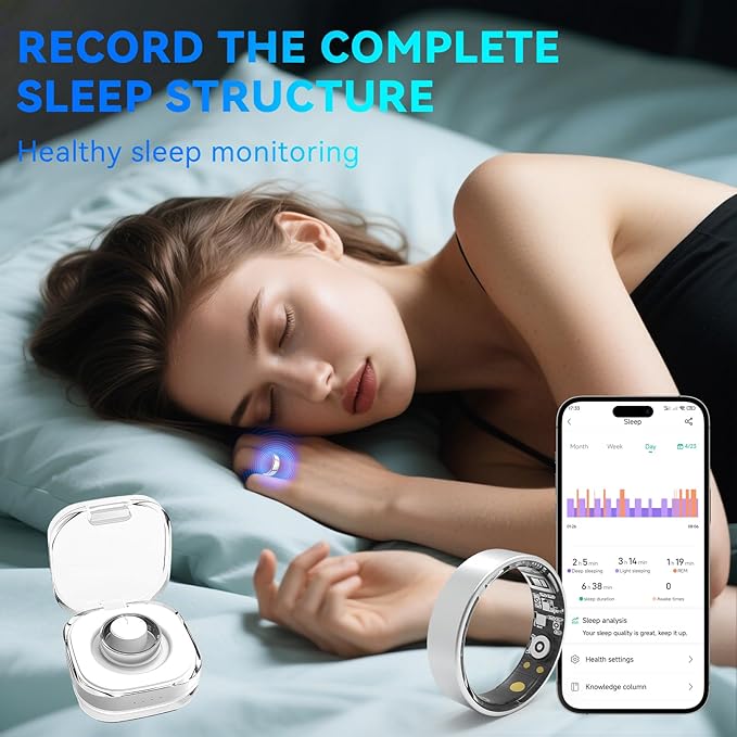 Smart Rings for Women Men,Fitness Tracker Ring,Heart Rate,Blood Oxygen,Blood Pressure,Step Tracker,Sleep Monitoring,No Subscription Fee,IP68 Waterproof Smart Ring for iphone&Android(Silver 7)