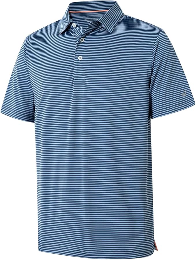 Men's striped dry fit golf polo with short sleeves
