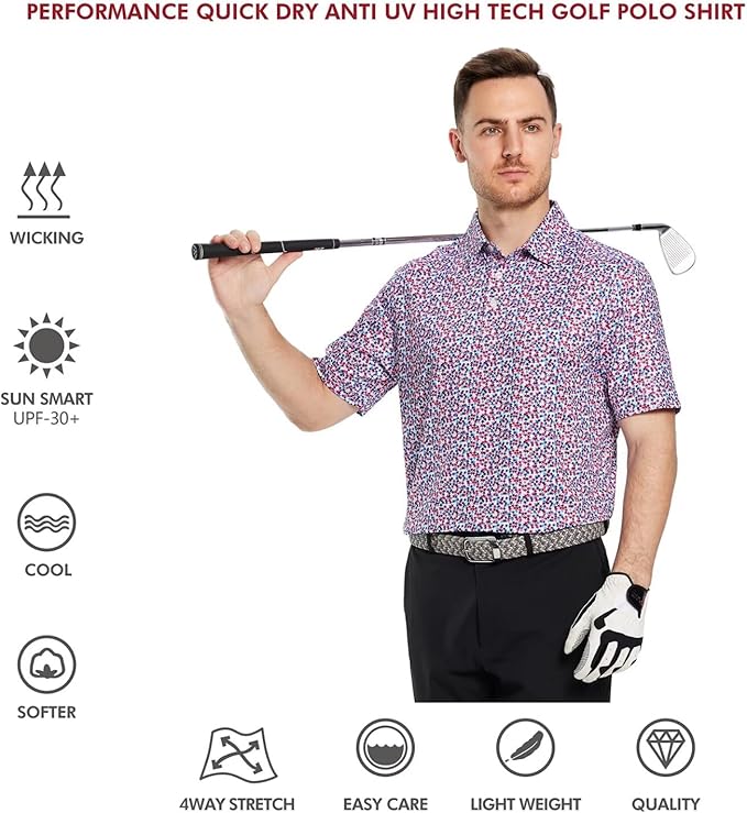 Men's Striped Performance Golf Polo Shirt Moisture Wicking Dry Fit
