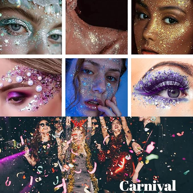 Mysense Purple Body Glitter Stick,Mardi Gras Accessories,Sparkling Face Hair Glitter,Mermaid Sequins Chunky Glitter Face Paint,Singer Concert Outfit Festival Rave Accessories for Women and Kids