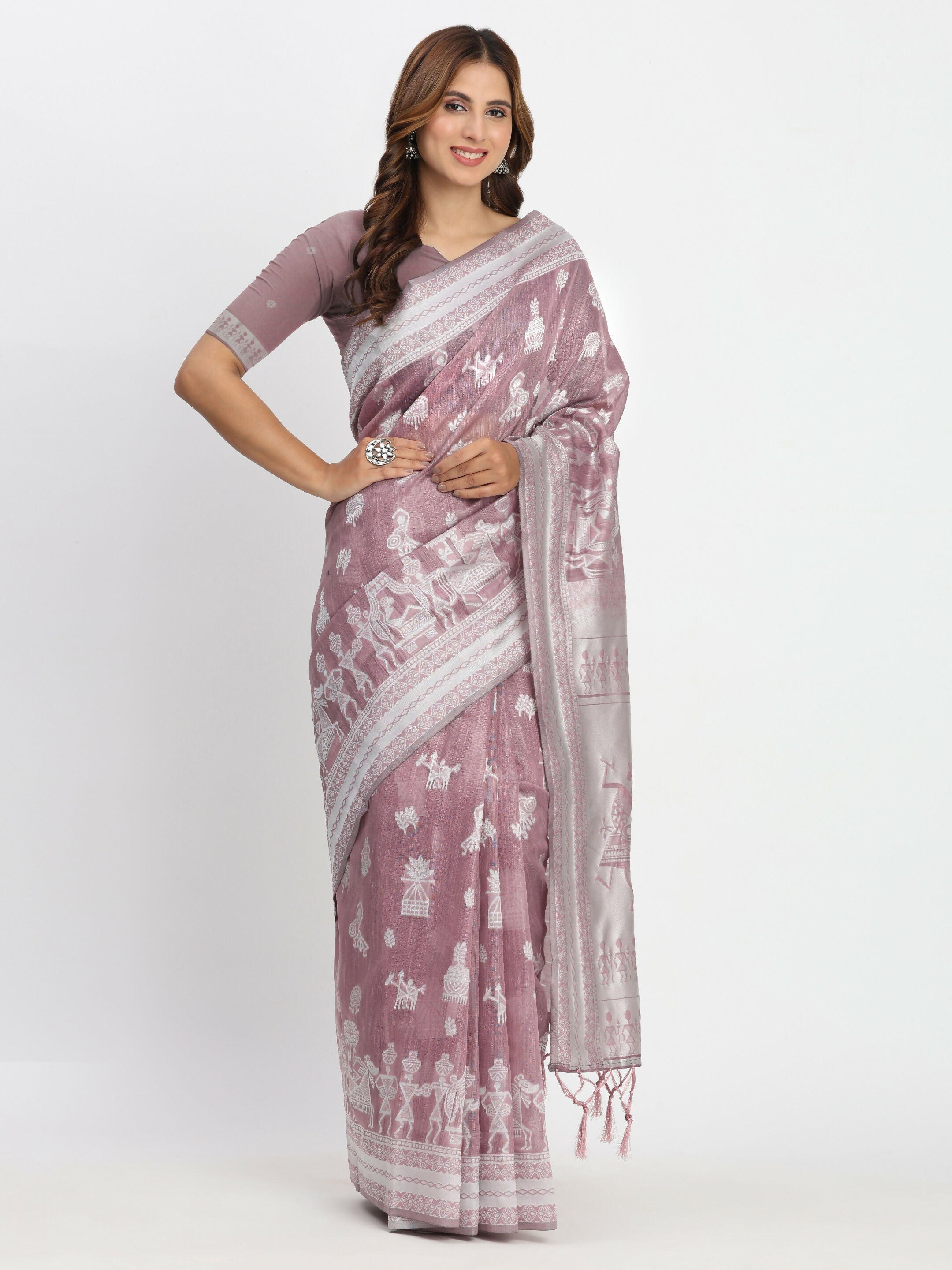 Sea Green Linen Cotton Saree with Matching Blouse