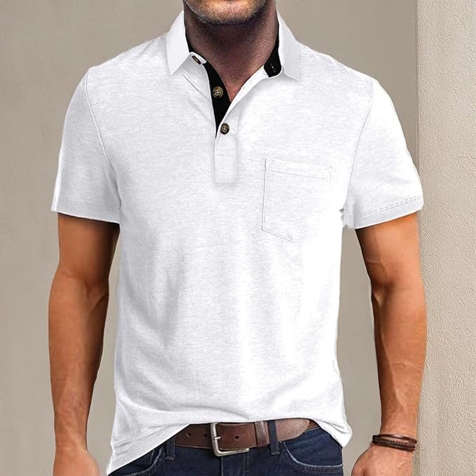 Men's Classic Cotton Polo Shirt Short Sleeve Button Golf Tee