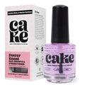 Clear glass bottle of CAKE Power Boost nail strengthening treatment