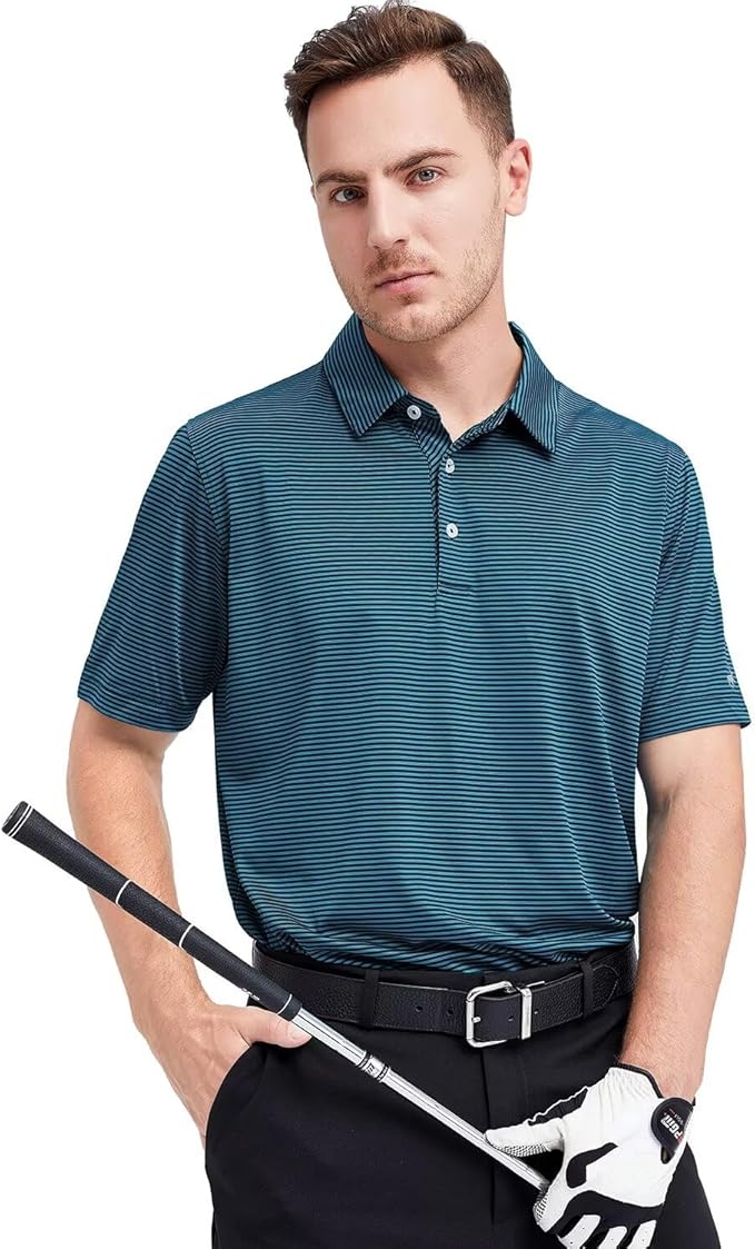 Men's Striped Performance Golf Polo – Lightweight Dry Fit Sport Shirt