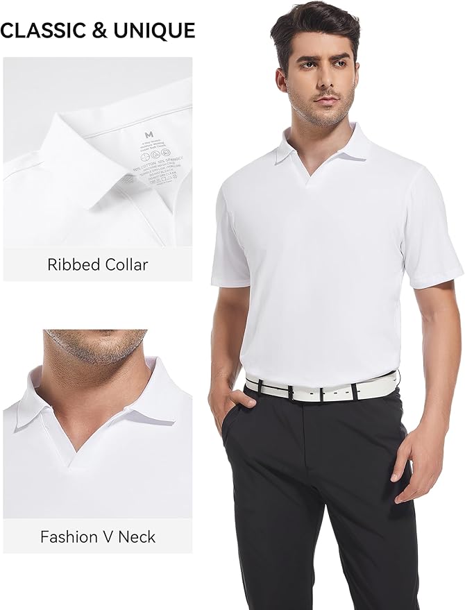 Men's V-Neck Cotton Blend Polo Shirt - Soft Breathable Activewear