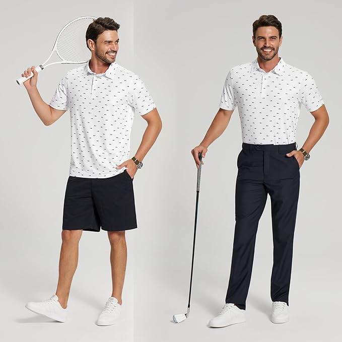 Men's Performance Striped Golf Polo - Moisture Wicking Sport Shirt
