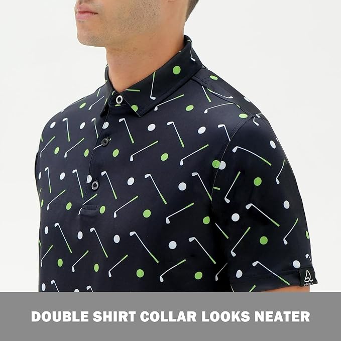 Men's Quick Dry Performance Polo Shirt - Athletic Print Golf Top