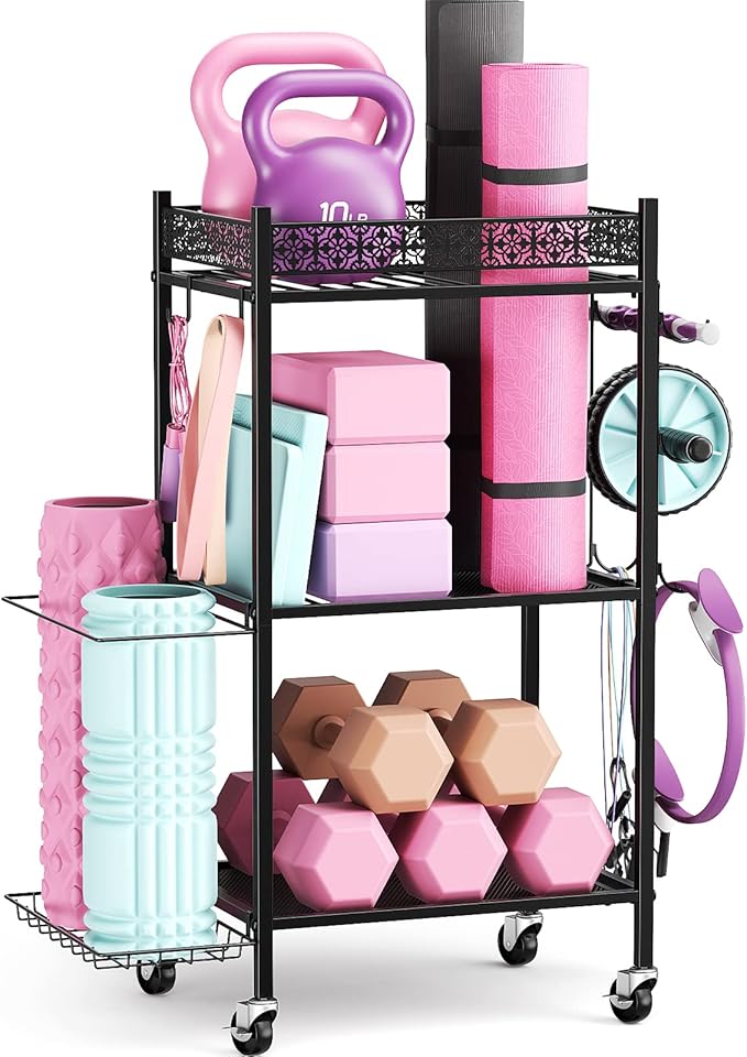 Yoga Mat Storage Rack, Home Gym Storage Rack, VOPEAK Workout Storage for Yoga Mat, Foam Roller, Equipment Gym Storage for Home Exercise and Fitness Gear (Metal)