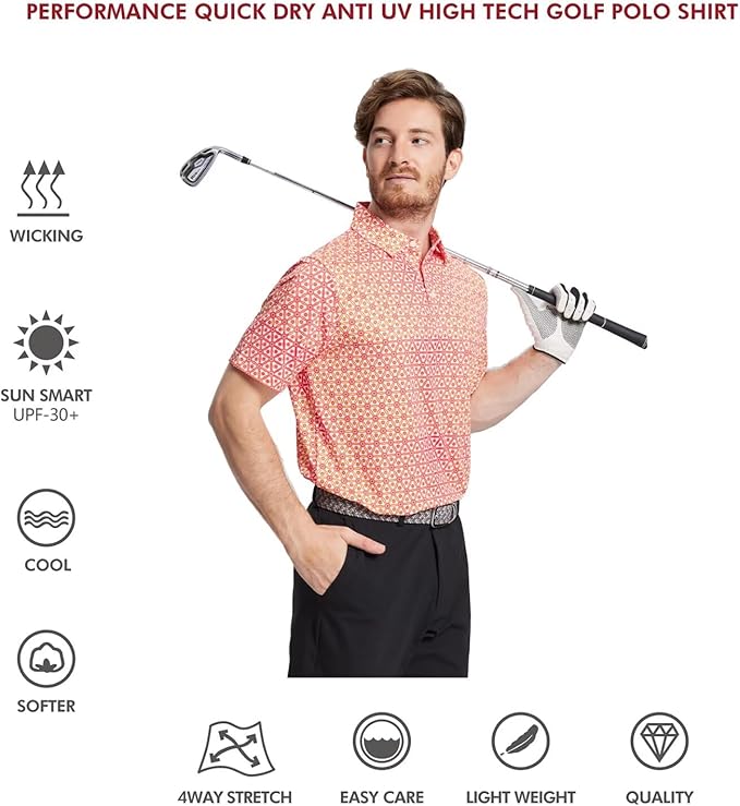Men's Striped Performance Golf Polo Short Sleeve Moisture Wicking