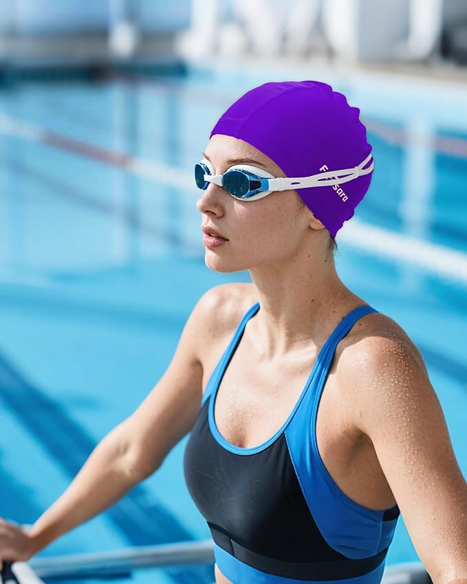 Firesara Fabric Swim Cap, High Elasticity Swimming Cap Keeps Hair Clean Breathable Fit Both Long Hair Short Hair, Swim Caps Woman Girls Men Kids One Size Hat