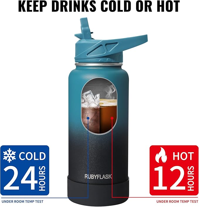 40oz Insulated Water Bottle with Straw, Stainless Steel Metal Vacuum Water Flask, Large Thermal Water bottle with Leakproof 3 Lids for Travel, Camping, Gym Sports Orange