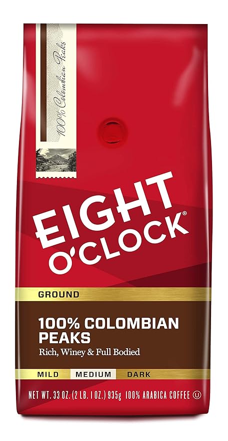 Eight O'Clock Coffee 100% Colombian Peaks, Medium Roast, Ground Coffee, 33 Ounce (Pack of 1), 100% Arabica, Kosher Certified
