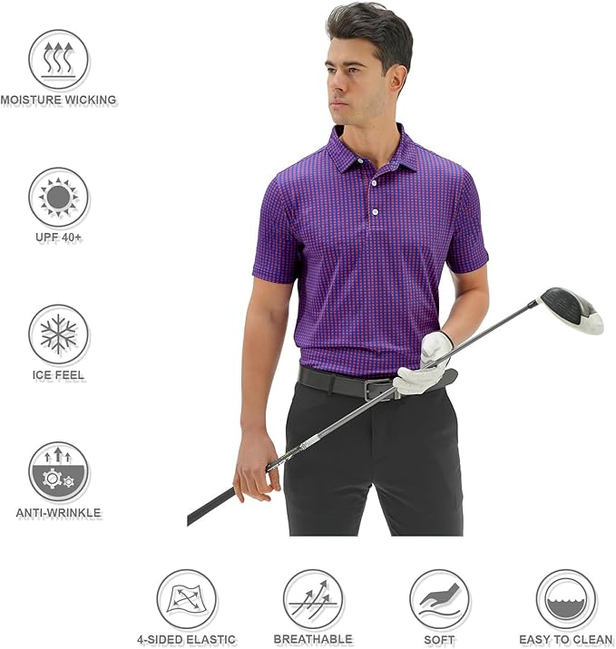 Men's Geometric Print Golf Polo Shirt, Quick Dry Short Sleeve Top