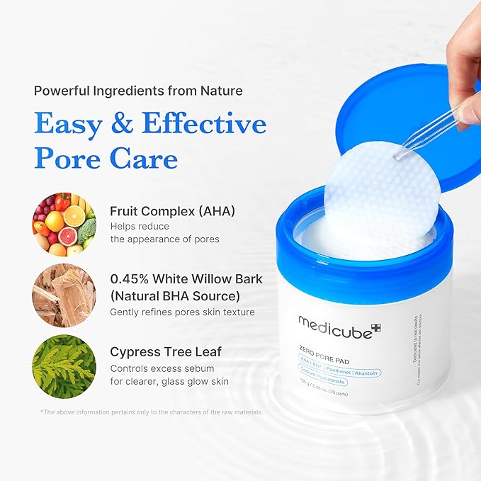Medicube Zero Pore Pads 2.0, Dual-Textured Facial Toner Pads for Exfoliation and Pore Care with 4.5% AHA Lactic Acid & 0.45% BHA Salicylic Acid, Ideal for All Skin Types, Korean Skin Care (70 units)